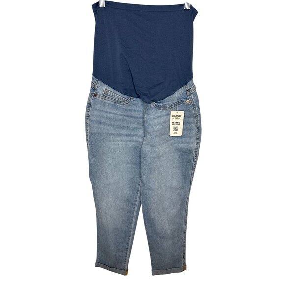 Levi’s Signature Maternity Boyfriend Jeans Medium Blue Stretch Over Belly Panel - Picture 1 of 12